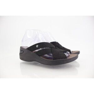 Bzees Women's Disco Sandals 7.5 Wedge Heel Slip On Black Textile Casual Comfy
